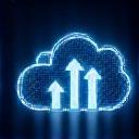 Icon showing cloud scalability with instant deployment and global readiness